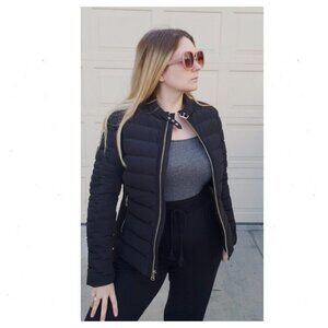 MOOSE KNUCKLES Black Quilted Moto Down Puffer Jacket Coat